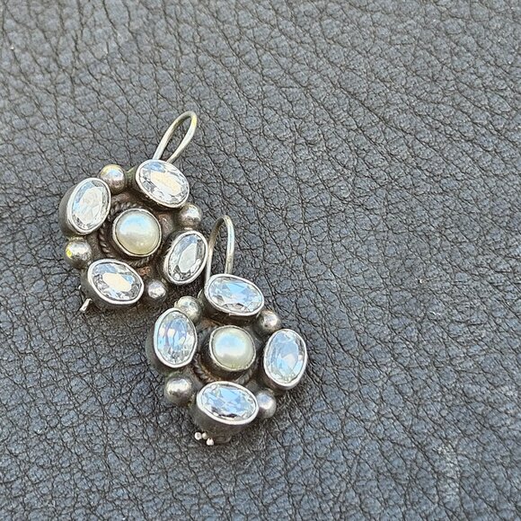 Sterling Silver, Crystal and Freshwater Pearl Earrings - Picture 1 of 5
